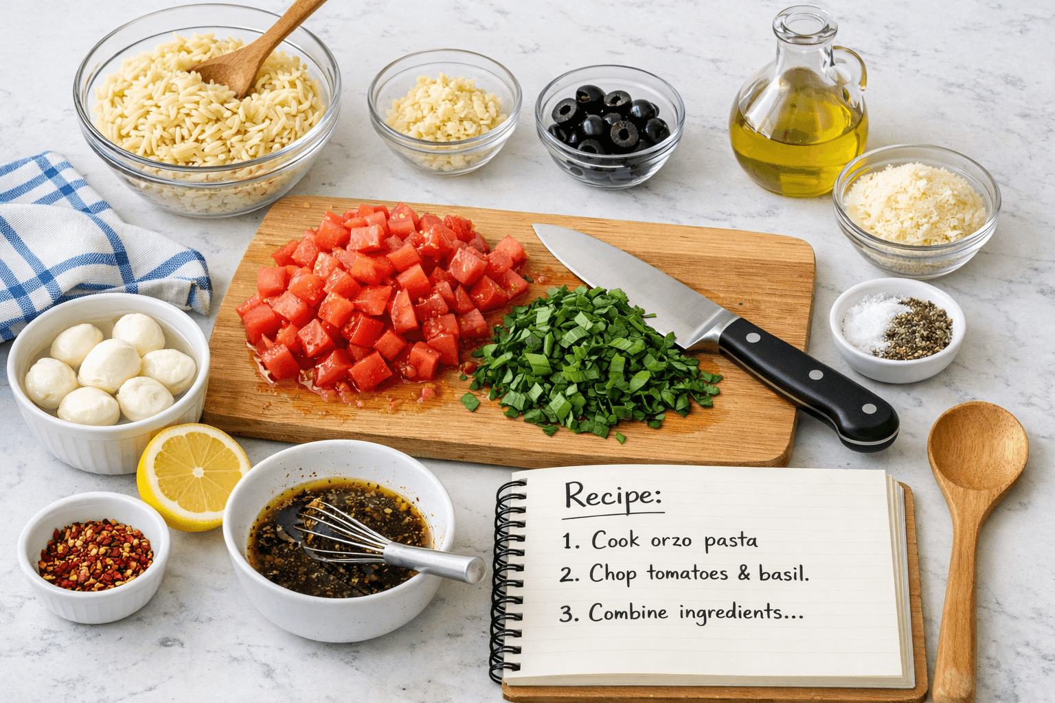 Recipe prep on a bright kitchen counter