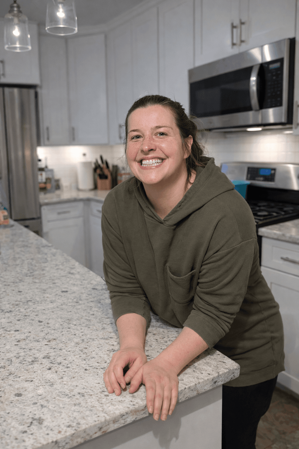 Sharon Nissley in the kitchen with a warm smile
